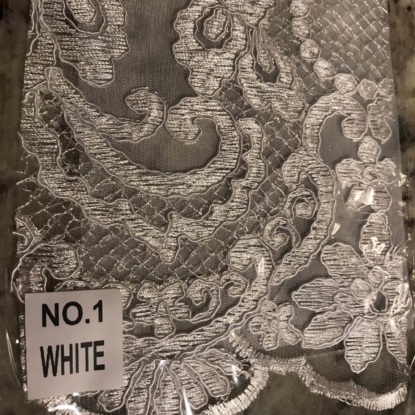 Elise WHITE Polyester Corded Floral Embroidery on Mesh Lace Fabric by the Yard - 10029