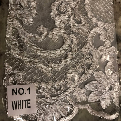 Elise WHITE Polyester Corded Floral Embroidery on Mesh Lace Fabric by the Yard - 10029