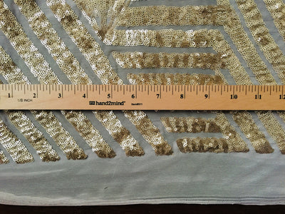 Thea GOLD Geometric Sequins Diamond & Stripes on Mesh Lace Fabric by the Yard - 10026