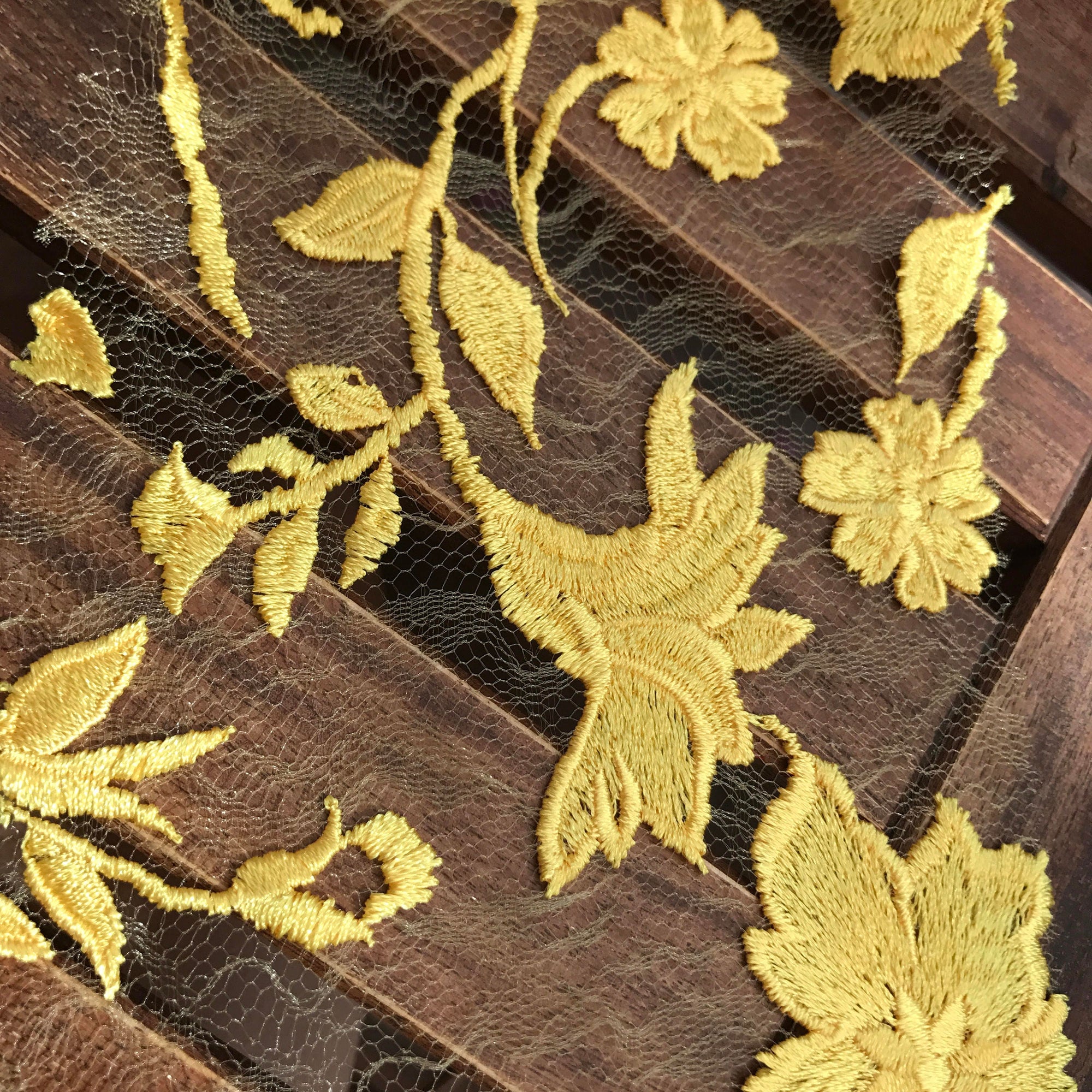 Nina YELLOW Polyester 3D Floral Embroidery on Mesh Lace Fabric by the Yard - 10032