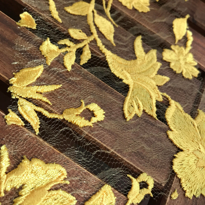 Nina YELLOW Polyester 3D Floral Embroidery on Mesh Lace Fabric by the Yard - 10032