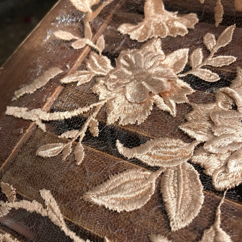 Nina BEIGE Polyester 3D Floral Embroidery on Mesh Lace Fabric by the Yard - 10032