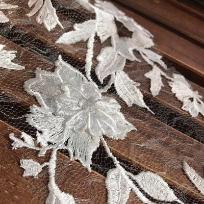 Nina IVORY Polyester 3D Floral Embroidery on Mesh Lace Fabric by the Yard - 10032