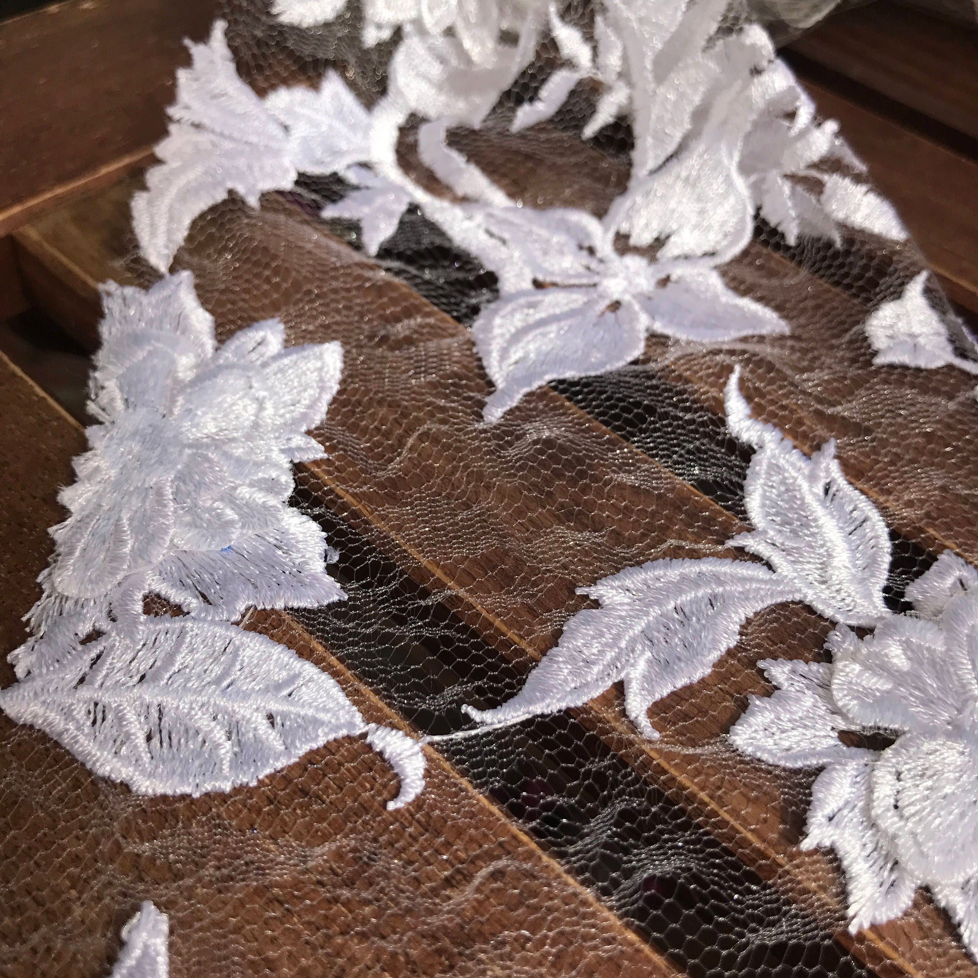 Nina WHITE Polyester 3D Floral Embroidery on Mesh Lace Fabric by the Yard - 10032