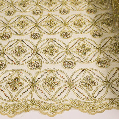 Fiona GOLD Foil and Sequins on Mesh Lace Fabric by the Yard - 10034