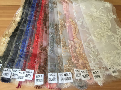 Jayla CHAMPAGNE Floral Embroidery with Beads and Sequins on Mesh Lace Fabric by the Yard - 10044