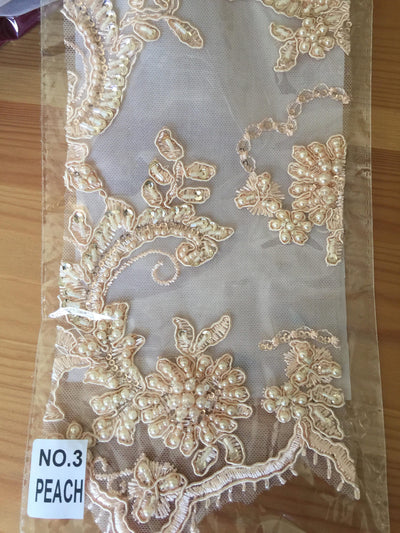 Jayla LIGHT PEACH Floral Embroidery with Beads and Sequins on Mesh Lace Fabric by the Yard - 10044