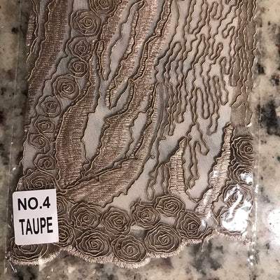 Katelyn TAUPE Vines and Swirls Corded Embroidery on Mesh Fabric by the Yard - 10045