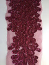 Gracie BURGUNDY Vegas Peacock Beaded Sequins Embroidered on Mesh Lace Fabric by Panel - 10012