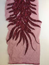 Gracie BURGUNDY Vegas Peacock Beaded Sequins Embroidered on Mesh Lace Fabric by Panel - 10012