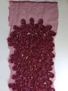 Gracie BURGUNDY Vegas Peacock Beaded Sequins Embroidered on Mesh Lace Fabric by Panel - 10012