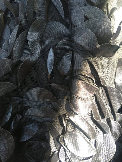 Maci BLACK 3D Floral Polyester Satin Rosette on Mesh Fabric by the Yard - 10057