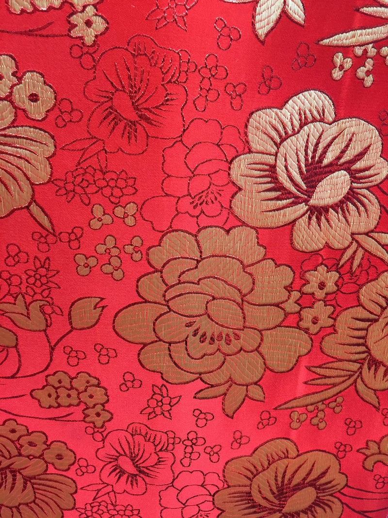 Juliet RED Floral Brocade Chinese Satin Fabric by the Yard - 10053