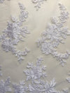 Diana WHITE Polyester Corded Floral Embroidery on Mesh Lace Fabric by the Yard - 10064