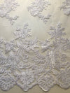Diana WHITE Polyester Corded Floral Embroidery on Mesh Lace Fabric by the Yard - 10064