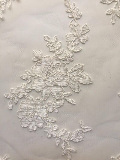 Diana IVORY Polyester Corded Floral Embroidery on Mesh Lace Fabric by the Yard - 10064
