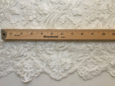 Diana IVORY Polyester Corded Floral Embroidery on Mesh Lace Fabric by the Yard - 10064