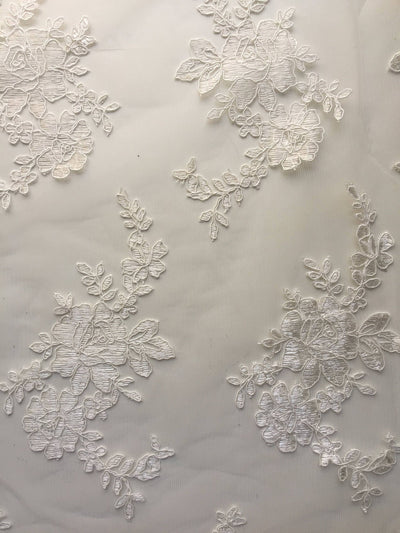 Diana IVORY Polyester Corded Floral Embroidery on Mesh Lace Fabric by the Yard - 10064