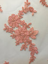 Diana CORAL Polyester Corded Floral Embroidery on Mesh Lace Fabric by the Yard - 10064
