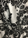 Amanda WHITE Taffeta with Black Velvet Flocked Damask Fabric by the Yard - 10078