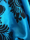 Amanda TURQUOISE Taffeta with Black Velvet Flocked Damask Fabric by the Yard - 10078