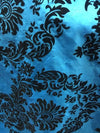 Amanda TURQUOISE Taffeta with Black Velvet Flocked Damask Fabric by the Yard - 10078
