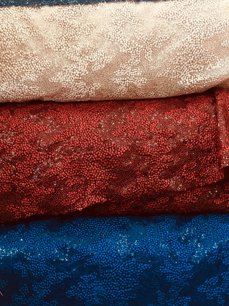 Joanna BURGUNDY Maze Sequins Embroidered Dots on Mesh Lace Fabric by the Yard - 10074