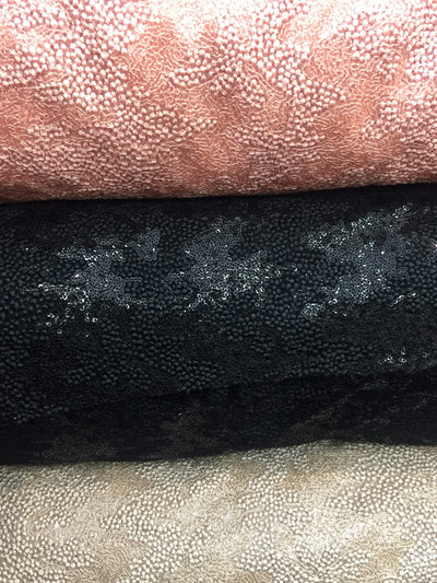Joanna BLACK Maze Sequins Embroidered Dots on Mesh Lace Fabric by the Yard - 10074