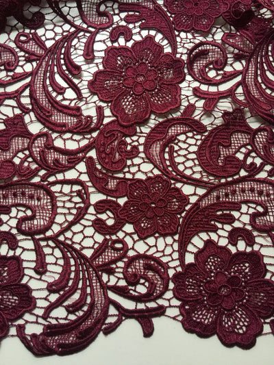 Maggie BURGUNDY Guipure Venice Heavy Lace Fabric by the Yard - 10019