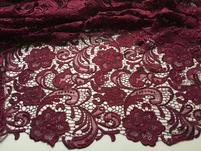Maggie BURGUNDY Guipure Venice Heavy Lace Fabric by the Yard - 10019
