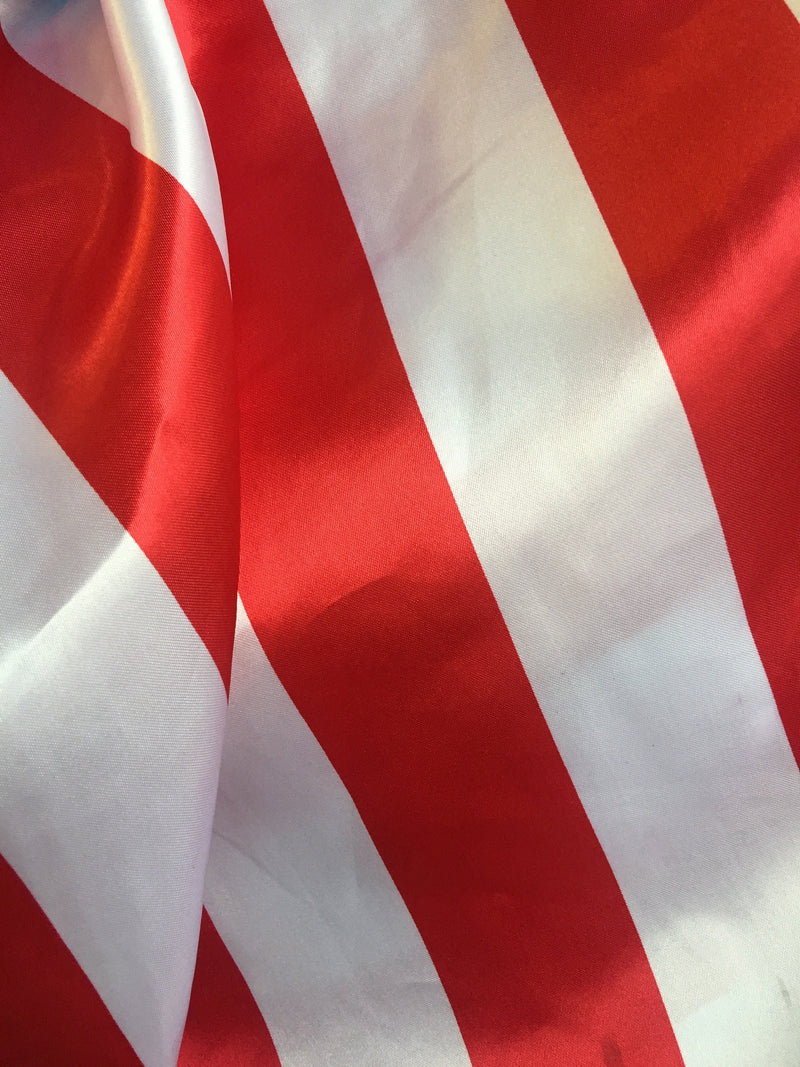 Annie RED & WHITE 1" Stripes Pattern Polyester Light Weight Satin Fabric by the Yard - 10081