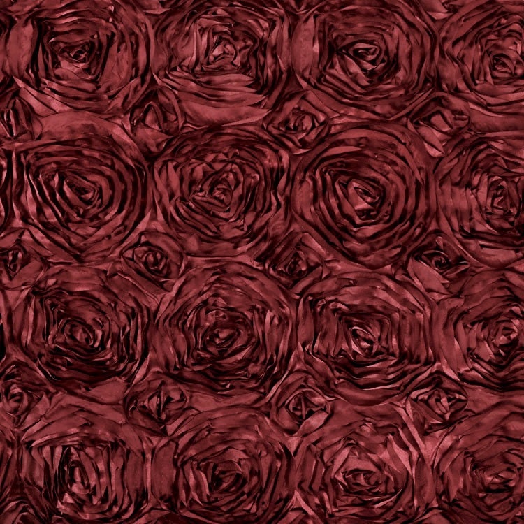 Paige BURGUNDY 3D Floral Polyester Satin Rosette Fabric by the Yard - 10028