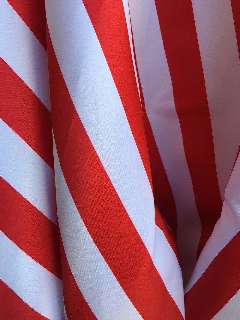 Ashlyn RED & WHITE 1" Stripes Pattern Polyester Heavy Matte Satin Fabric by the Yard - 10084
