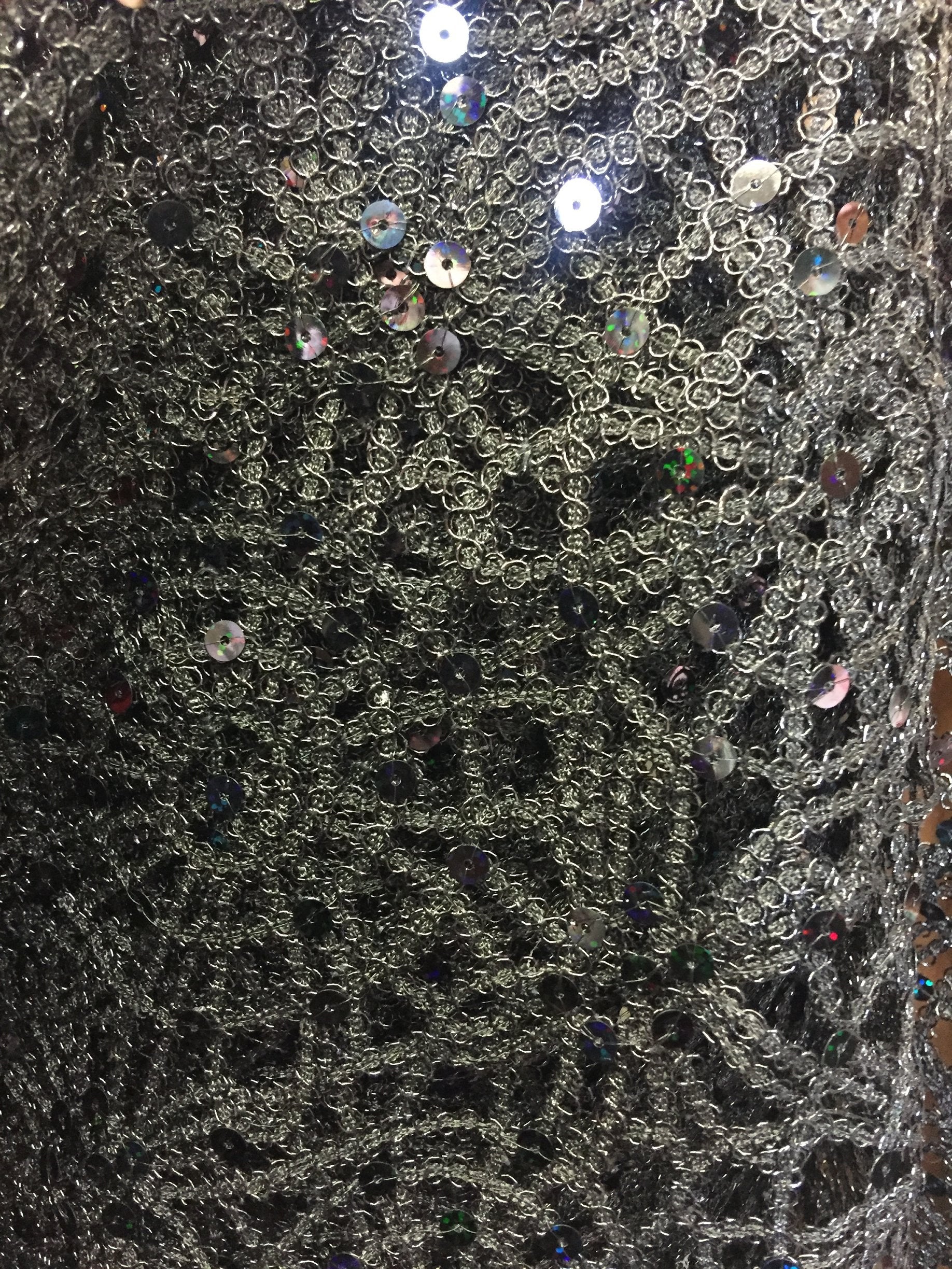 Harmony BLACK Foil and Sequins Open Weave Lace Fabric by the Yard - 10023