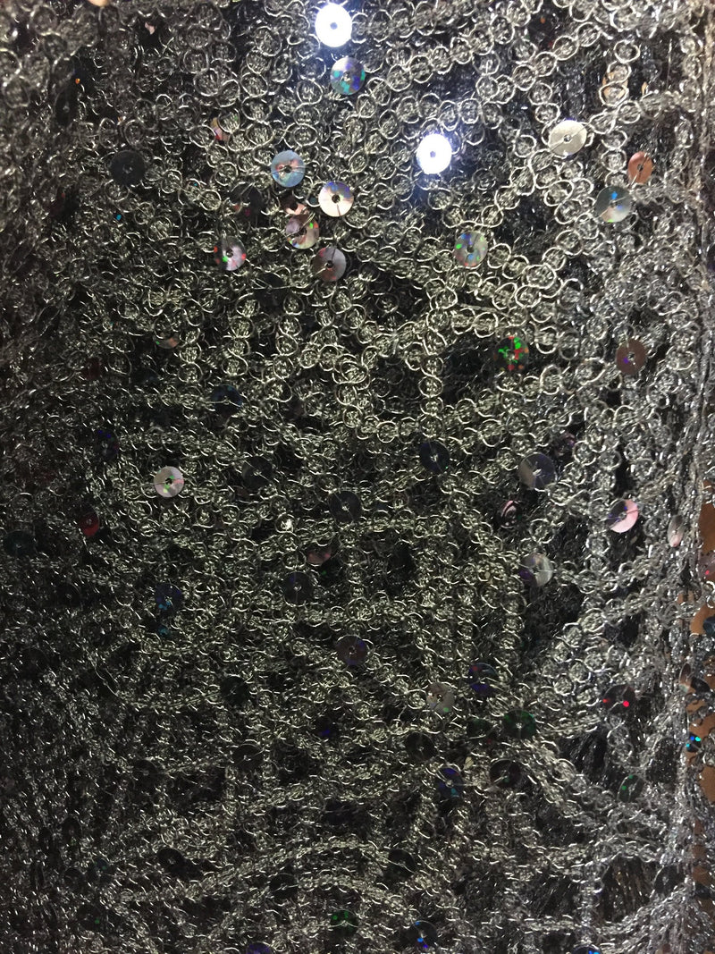 Harmony BLACK Foil and Sequins Open Weave Lace Fabric by the Yard - 10023