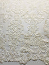 Vivian IVORY Polyester Embroidery with Sequins on Mesh Lace Fabric by the Yard for Gown, Wedding, Bridesmaid, Prom - 10003