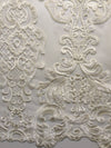 Vivian IVORY Polyester Embroidery with Sequins on Mesh Lace Fabric by the Yard for Gown, Wedding, Bridesmaid, Prom - 10003