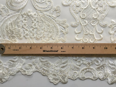 Vivian IVORY Polyester Embroidery with Sequins on Mesh Lace Fabric by the Yard for Gown, Wedding, Bridesmaid, Prom - 10003