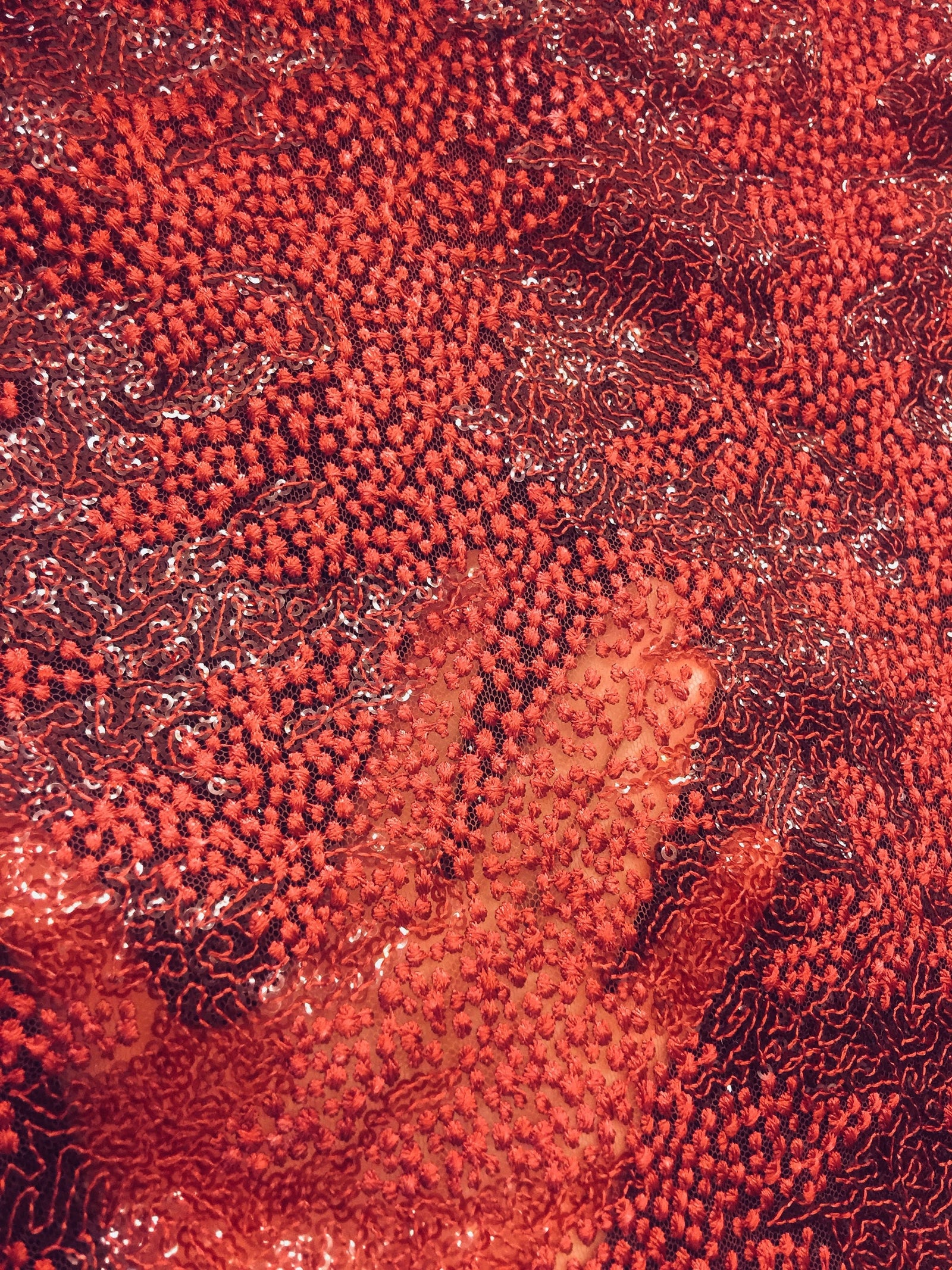 Joanna BURGUNDY Maze Sequins Embroidered Dots on Mesh Lace Fabric by the Yard - 10074