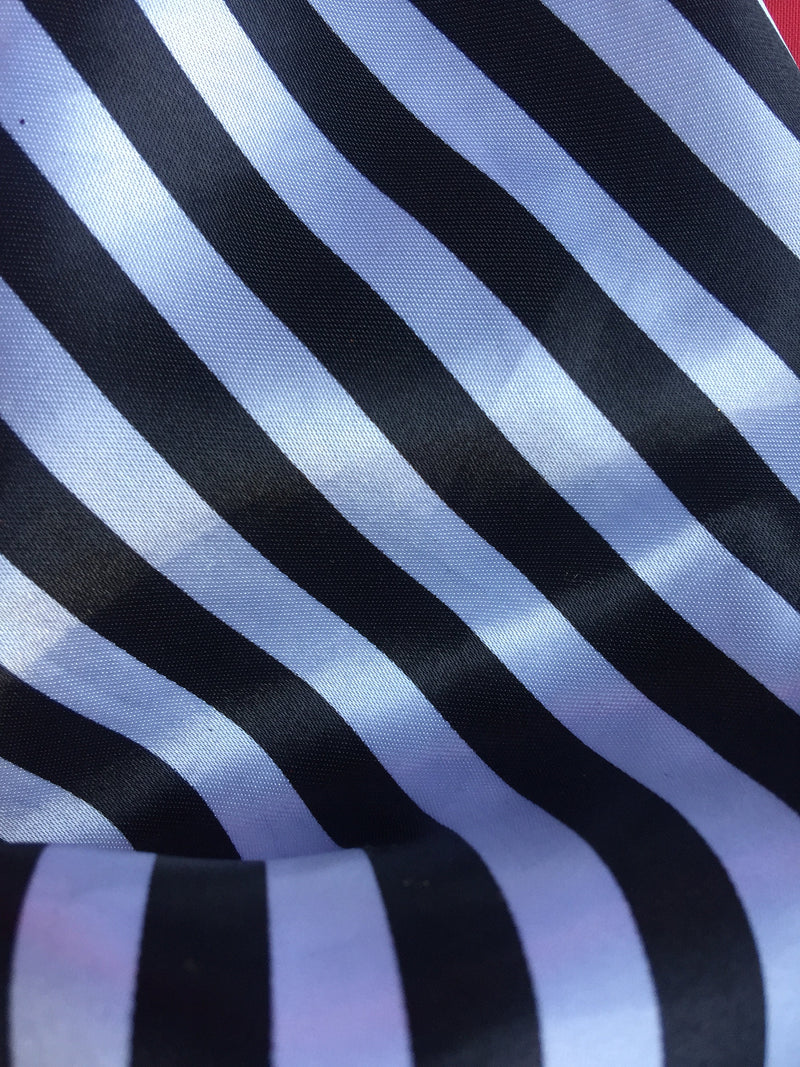 Annie BLACK & WHITE 1" Stripes Pattern Polyester Light Weight Satin Fabric by the Yard - 10081