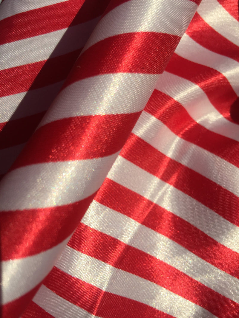Catalina RED & WHITE 1/2" Stripes Pattern Polyester Light Weight Satin Fabric by the Yard - 10082