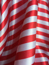 Catalina RED & WHITE 1/2" Stripes Pattern Polyester Light Weight Satin Fabric by the Yard - 10082