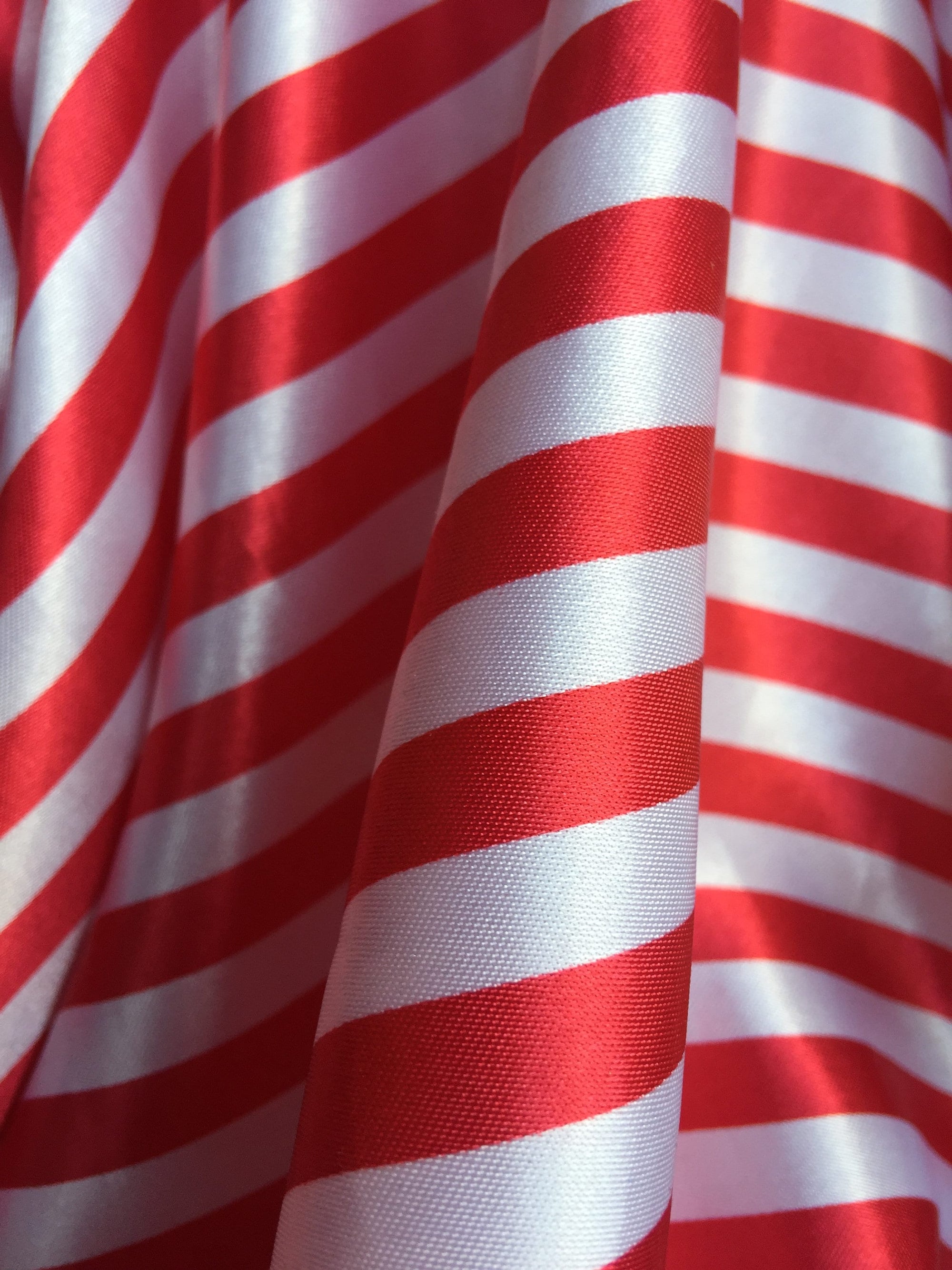 Catalina RED & WHITE 1/2" Stripes Pattern Polyester Light Weight Satin Fabric by the Yard - 10082