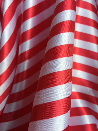 Catalina RED & WHITE 1/2" Stripes Pattern Polyester Light Weight Satin Fabric by the Yard - 10082