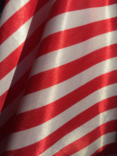 Catalina RED & WHITE 1/2" Stripes Pattern Polyester Light Weight Satin Fabric by the Yard - 10082