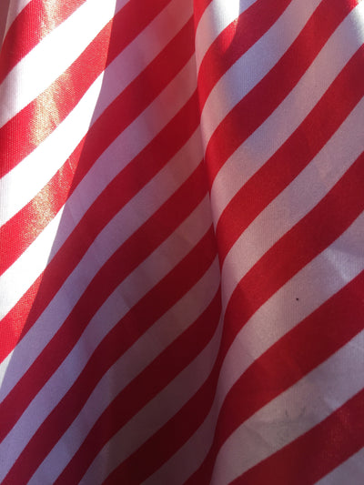 Catalina RED & WHITE 1/2" Stripes Pattern Polyester Light Weight Satin Fabric by the Yard - 10082