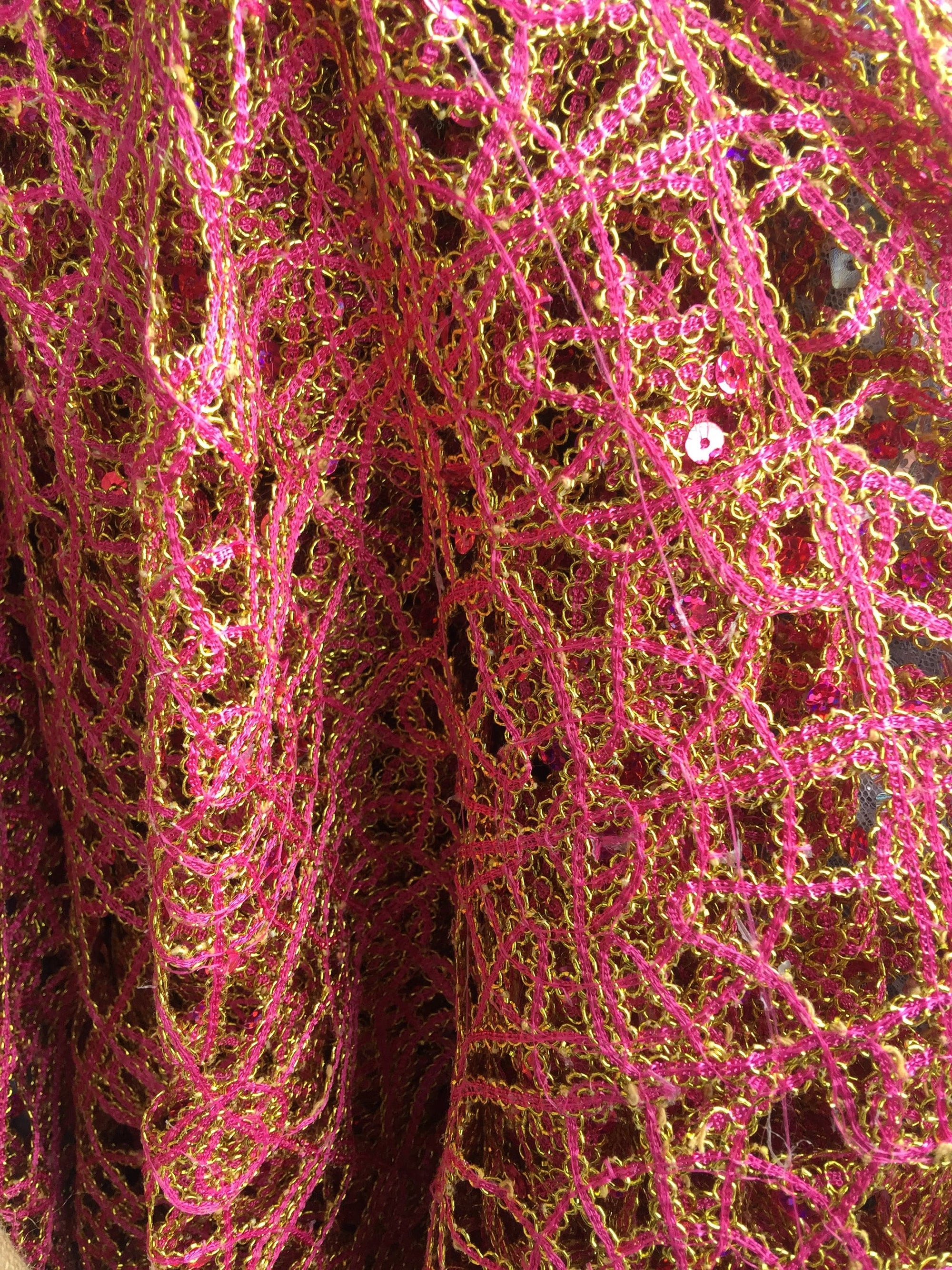 Harmony PINK GOLD Foil and Sequins Open Weave Lace Fabric by the Yard - 10023