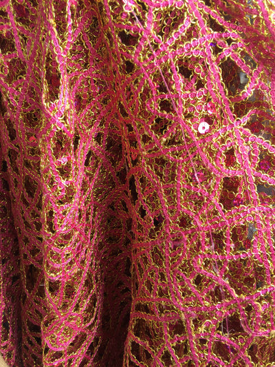 Harmony PINK GOLD Foil and Sequins Open Weave Lace Fabric by the Yard - 10023