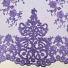 Teagan LAVENDER Damask Design Embroidered on Mesh Lace Fabric by the Yard - 10027