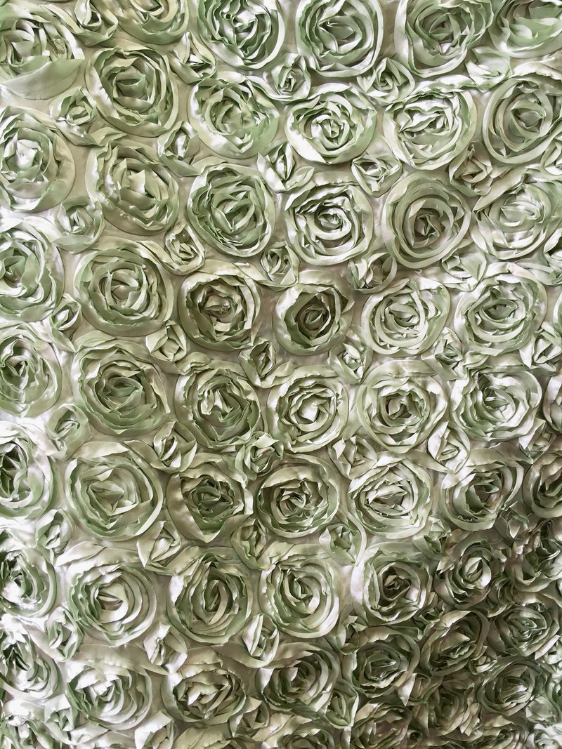 Paige SAGE 3D Floral Polyester Satin Rosette Fabric by the Yard - 10028